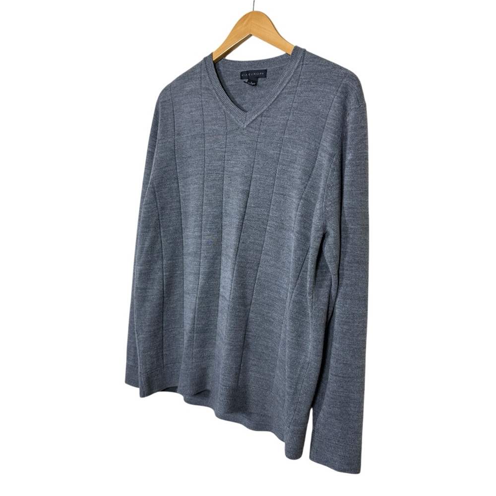 VIA Europa Mens Grey V-Neck Pullover Sweater Size Large - Picture 3 of 7